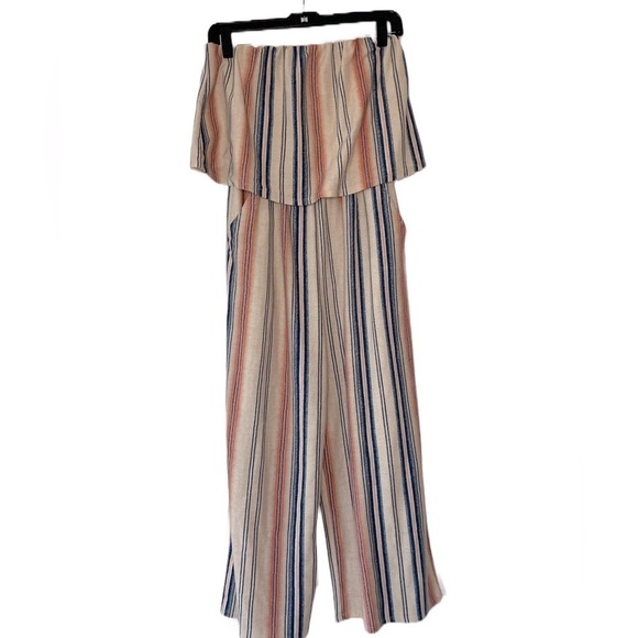 BeBop Women’s Popover Striped Strapless Cropped Beachy Jumpsuit Size XS - Picture 3 of 7